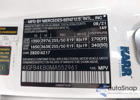 2021 Mercedes-Benz Gle 350 4Matic from USA, damaged, VIN 4JGFB4KB0MA552961